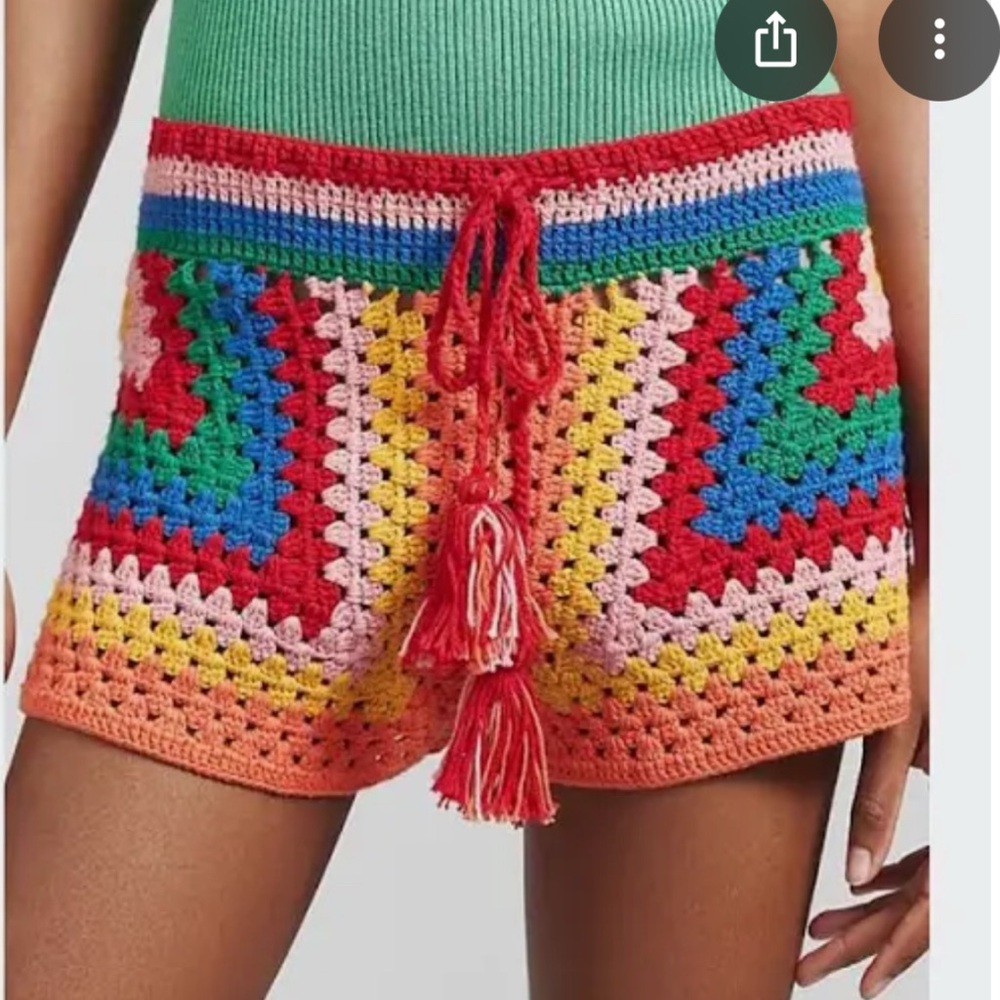 Crochet High-Waist Rainbow Shorts with Tassel Tie